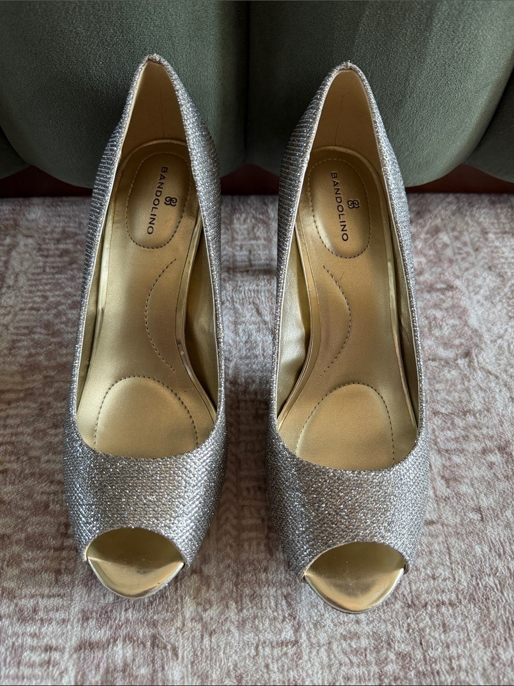 Bandolino Metallic Silver Peep-Toe Heels